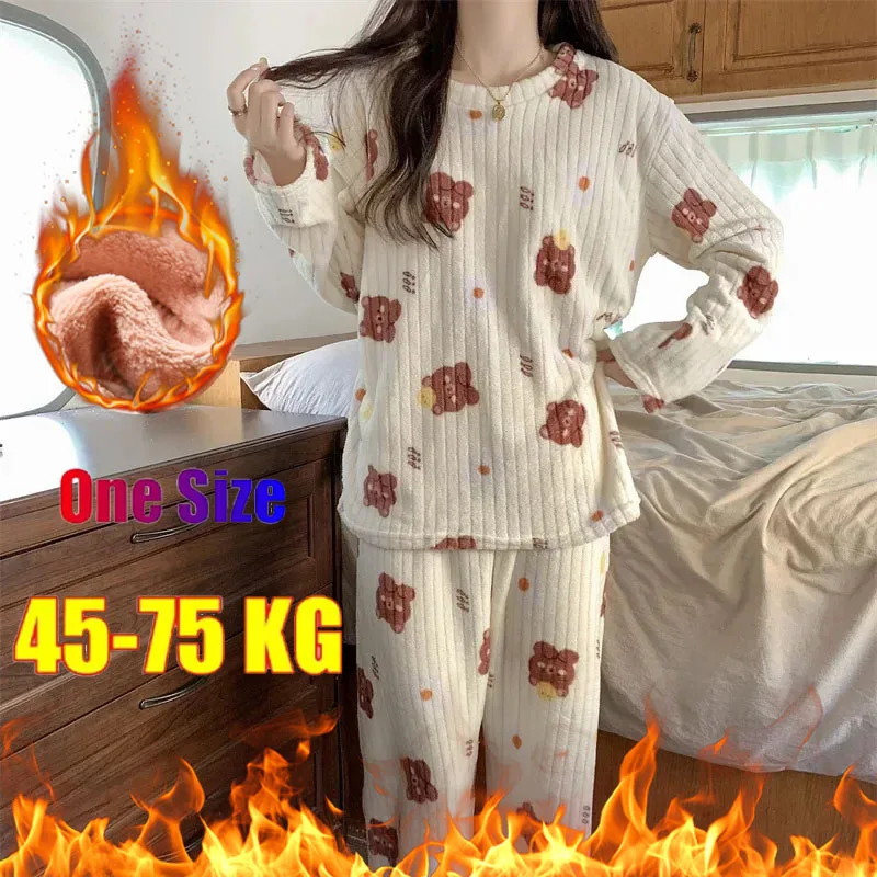 Women's Autumn and Winter Warm Pants Coral Velvet Pajama Set Loose Fitting Home Clothing for Outdoor Women's Oversized Pajamas