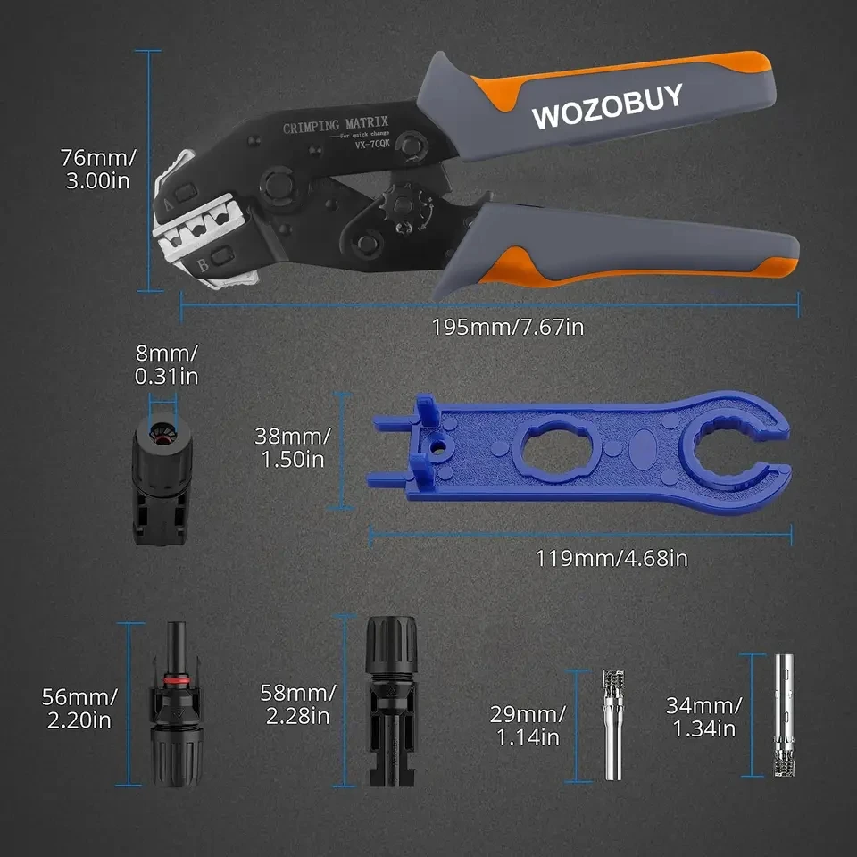 

Solar Crimping Tool Set for 2.5 4.0 6.0 mm² Solar Panel PV Cable, Ratcheting Crimper for Solar Insulated Terminal