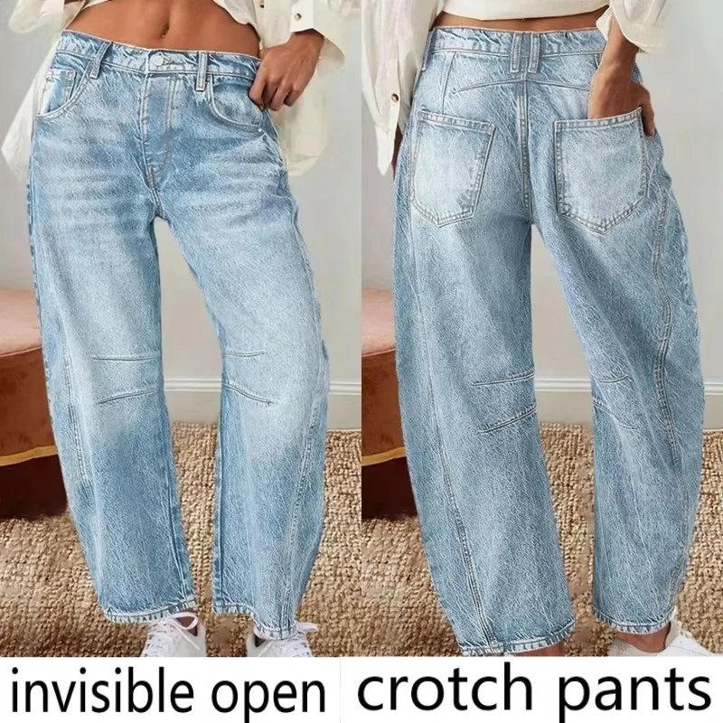 2025 New European and American Retro Banana Pants Loose Scimitar Trousers Wide-leg Trousers Mid-waist Straight Jeans Women