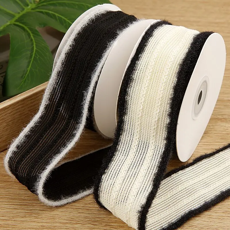 

15 Yards 40MM Black White Plush Stripes Hollow Ribbon Handmade Materials Headwear For Hair Bows Clothing Accessories Home Crafts