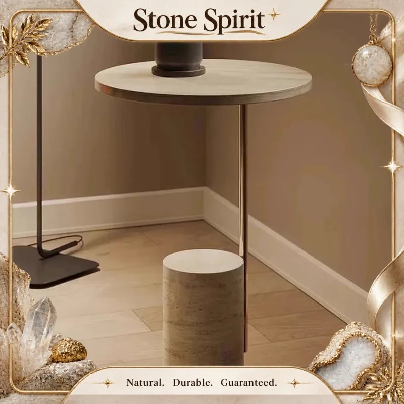 Creative Art Home Decoration Round Side Table Living Room Vase Display Stand Cave Stone Material Casual Coffee Table 45x45x55cm