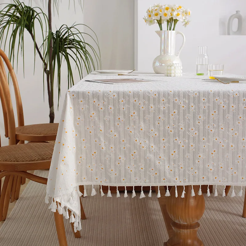 Rustic style Small Daisy Cotton Floral Tablecloth Tea Table Decoration Rectangle Table Cover For Wedding Decorations