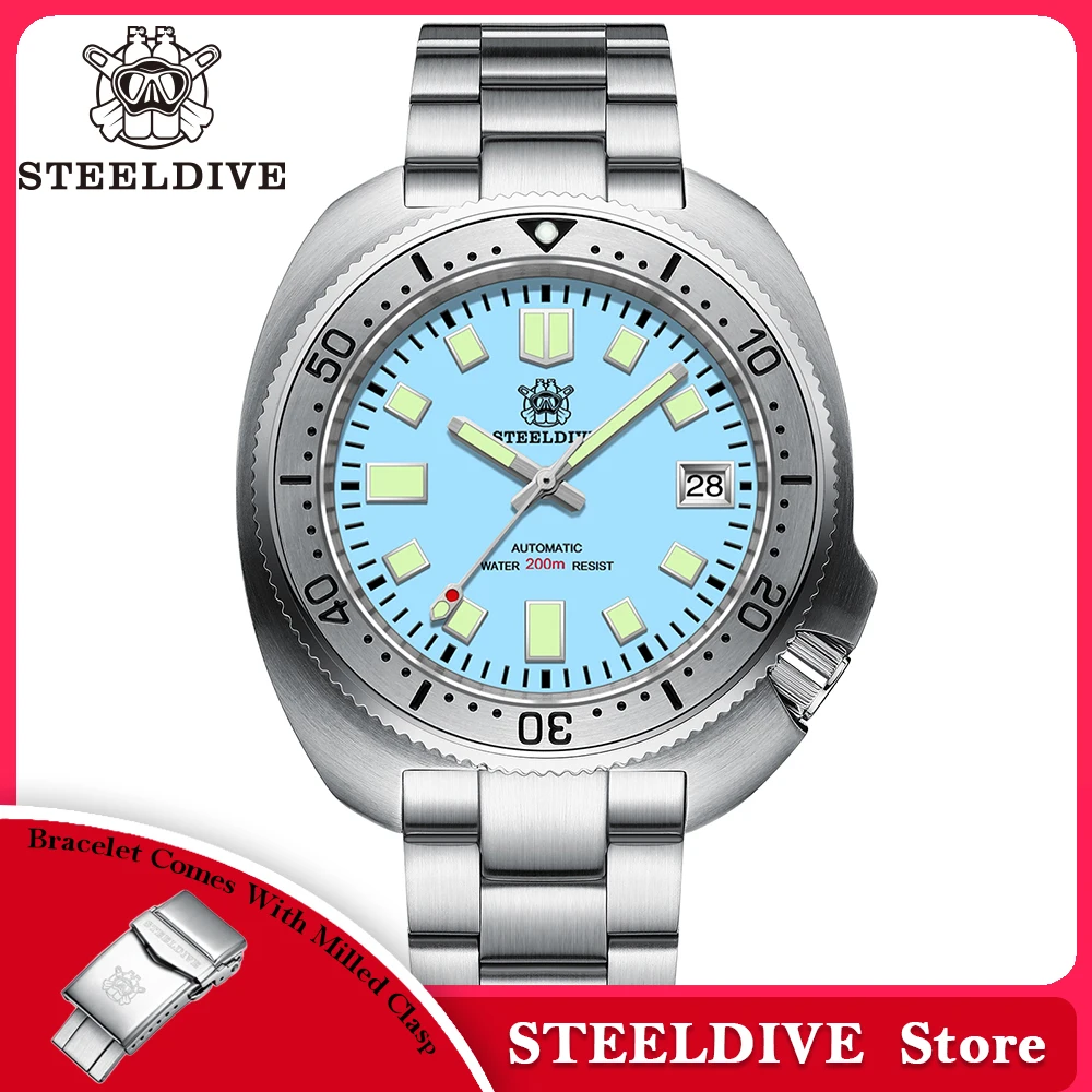 

STEELDIVE SD1981 Super Green Luminous AR Coating Sapphire Glass NH35 Automatic 200m Waterproof Mens Dive Watch with Milled Clasp