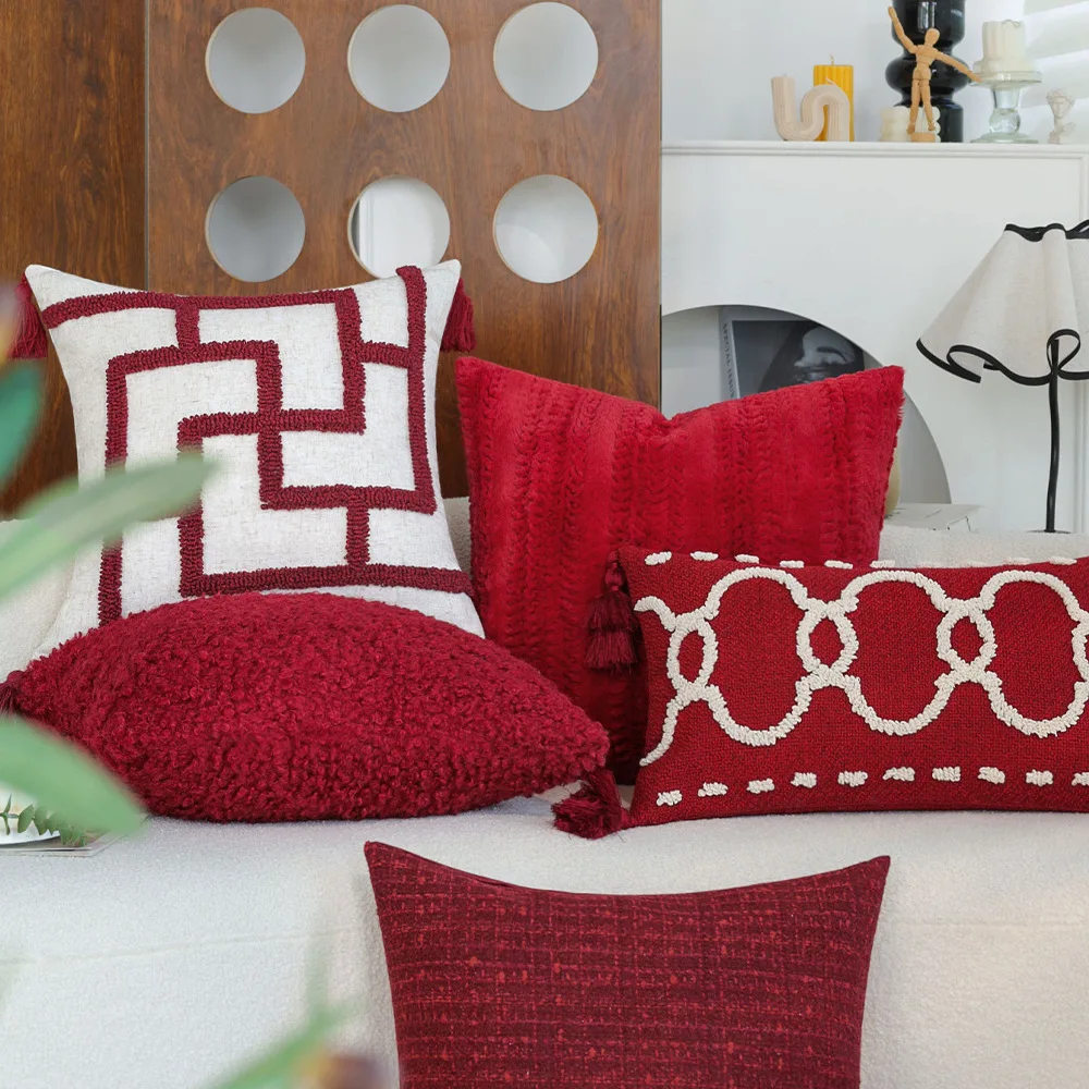 Yjq tufted sofa pillow cover red new Chinese wedding pillow ring fleece bed pillow