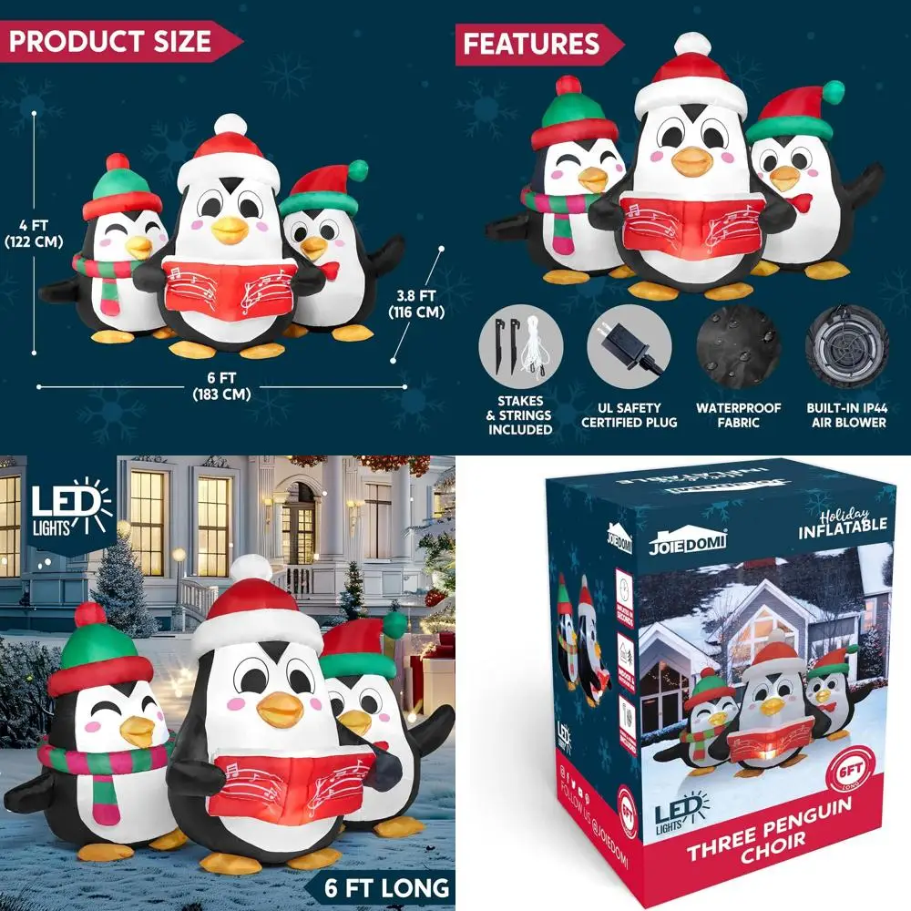 

6-Foot Tall Inflatable LED Penguin Choir for Christmas Outdoor and Indoor Decorations
