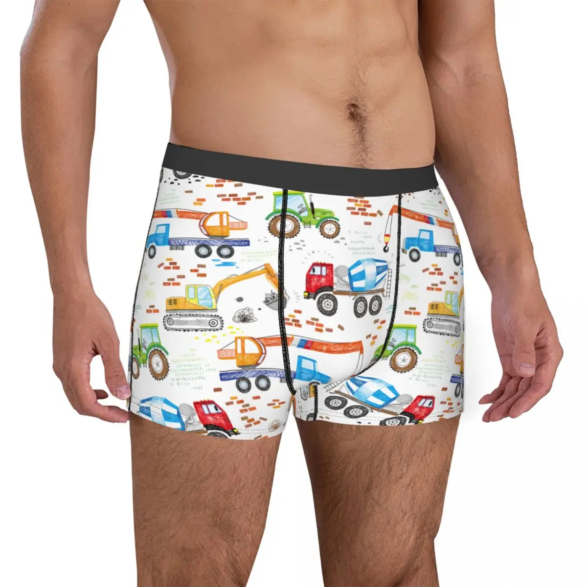 Cartoon Truck Excavator Men Underwear Child Car Anime Plaid Boxer Shorts Panties Funny Polyester Underpants for Male Plus Size