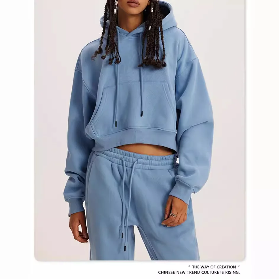 

Женский комплект из двух предметов с капюшоном и круглым вырезом, длинными рукавами, топ, толстовка с капюшоном, женский спортивный костюм, женская одежда, комплекты из 2 предметов, женская одежда