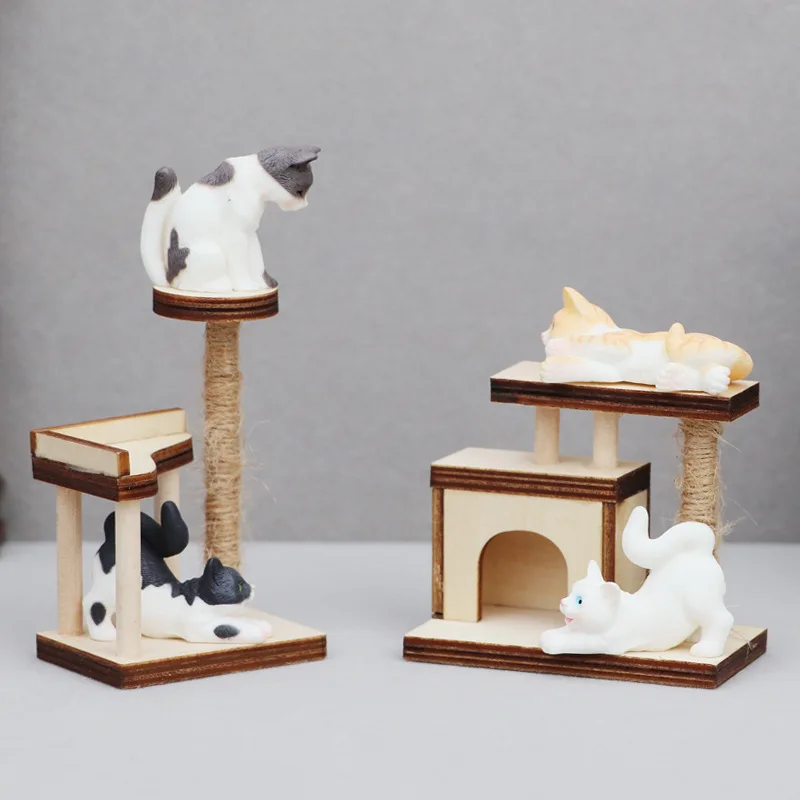 Miniature de maison de poupée à l'échelle 1:12 |   Arbre à chat en bois inachevé |   Meubles pour animaux de compagnie Kawaii pour décoration de micro-scènes - Accessoire artisanal de bricolage