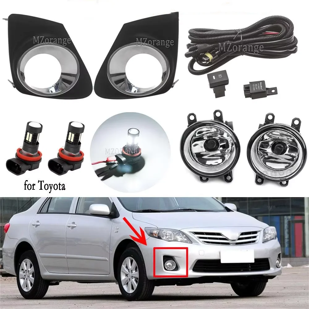 

Foglights Assembly For Toyota Corolla 2011-2013 LED Halogen Front Bumper Fog Lamp Light Grille Cover Wire Switch Car Accessories