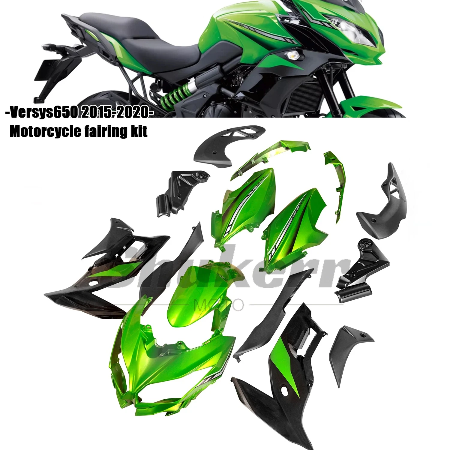 Fit for Kawasaki Versys Kle 650 2015-2021 Motorcycle Plastic Fairing Kit Injection Mold Bodywork Panel Kit Green Black 16 17 18