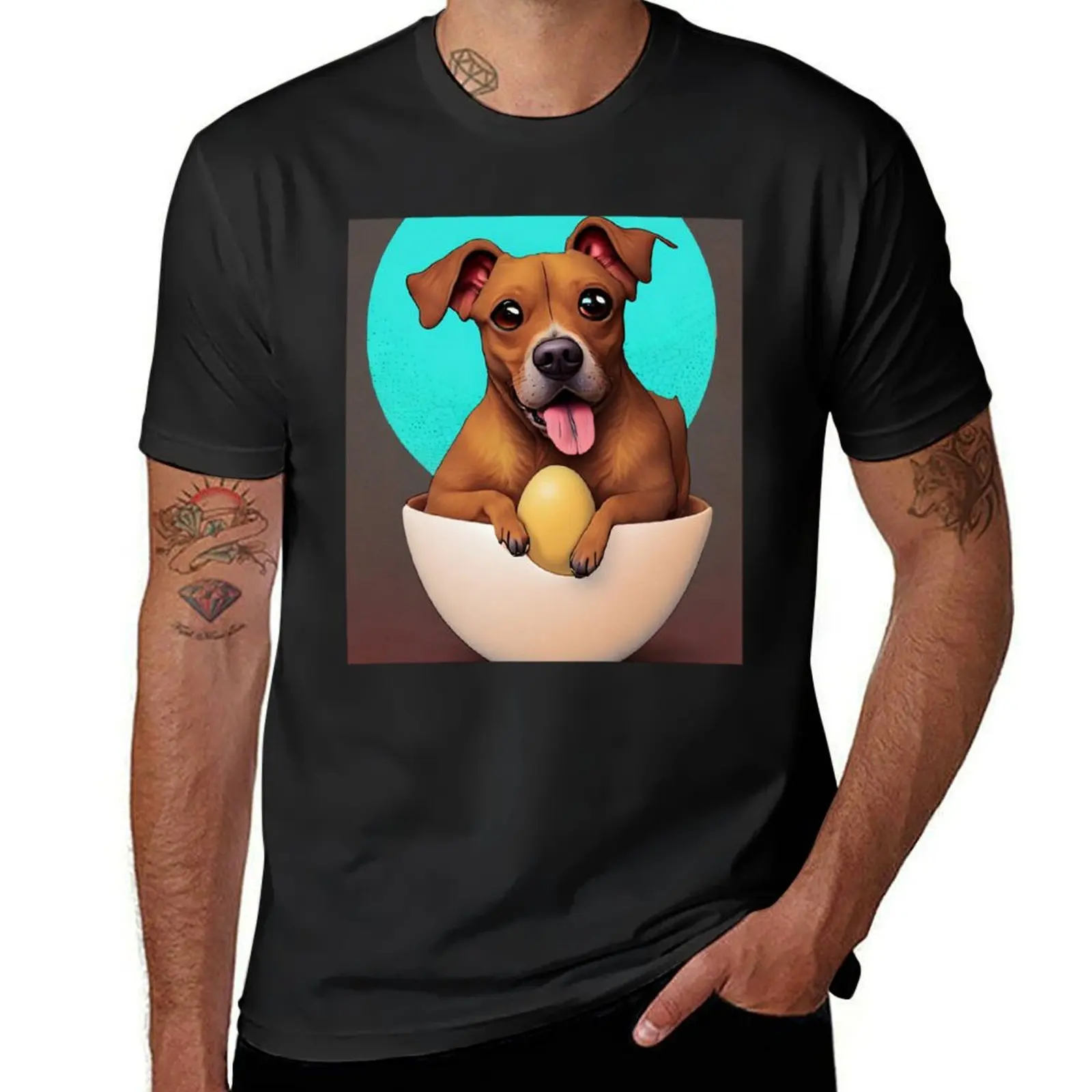 dog in egg T-Shirt customs tees summer clothes Blouse T-shirts for men cotton