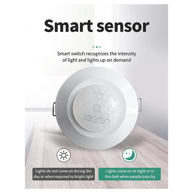 

AT02-New 24-265V Recessed Sensor Smart PIR Infrared Body Motion Detector Light For Stair Corridor, Car Park Lighting