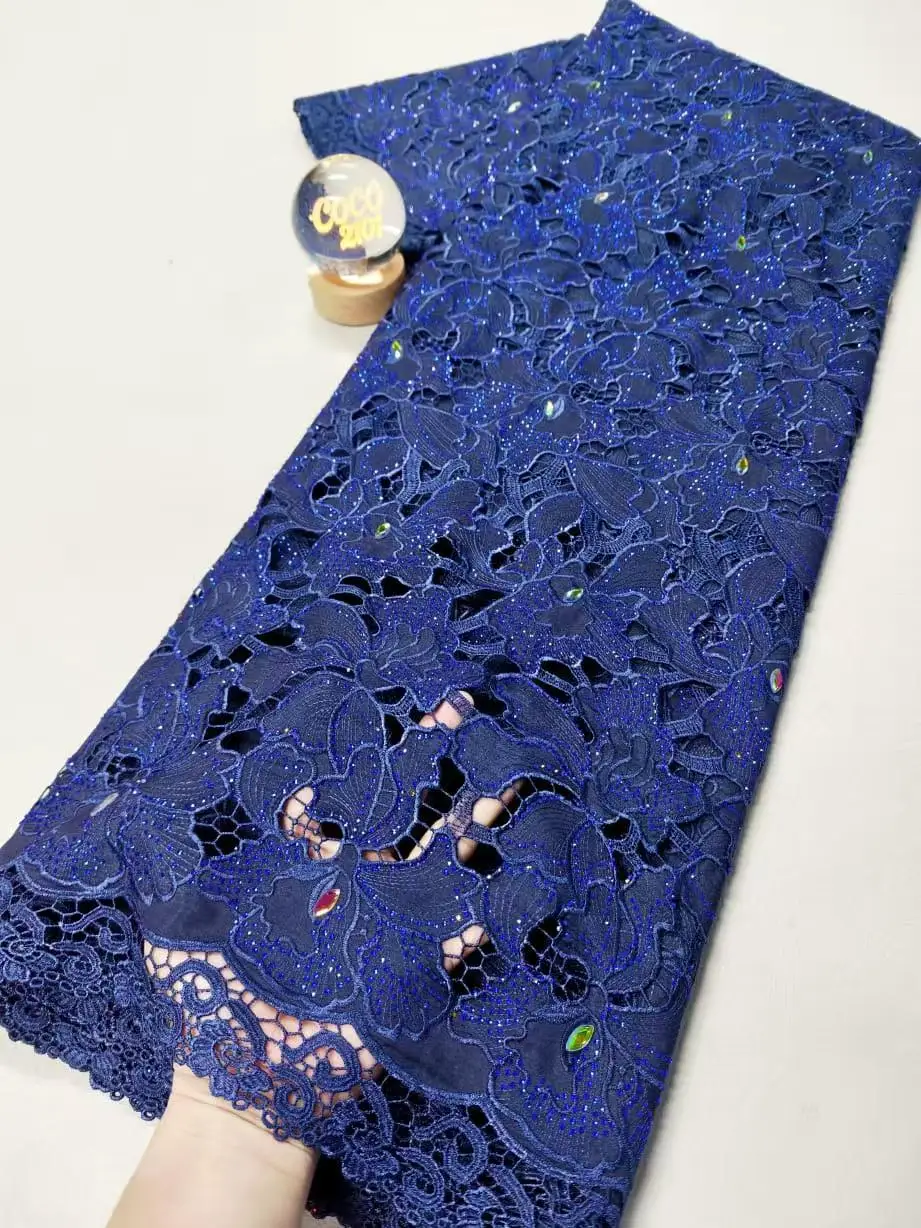 

2026 High-Quality African Nigerian Sequins Cotton Embroidery Lace Fabric Tulle for Luxury Wedding Party Dresses Chiffon 5 Yards