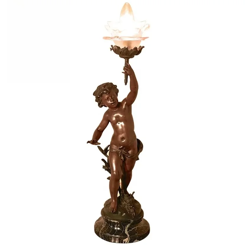 Home decoration Large antique bronze lantern man statue