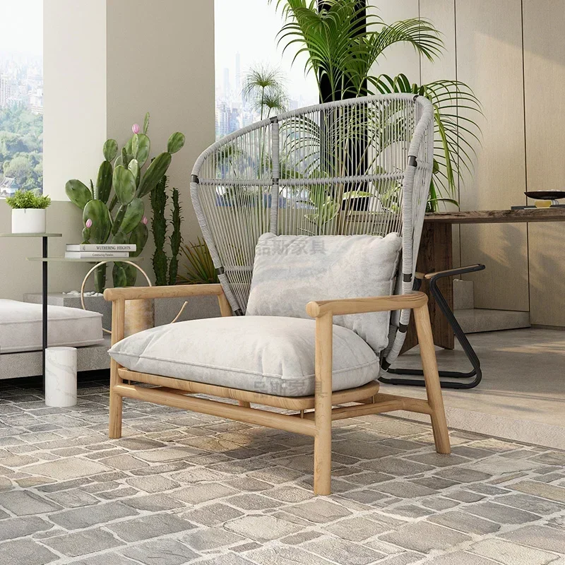 Combination Rattan Chair Outdoor Courtyard Balcony Leisure Rattan Single Solid Wood Sofa Chair Small Apartment Garden