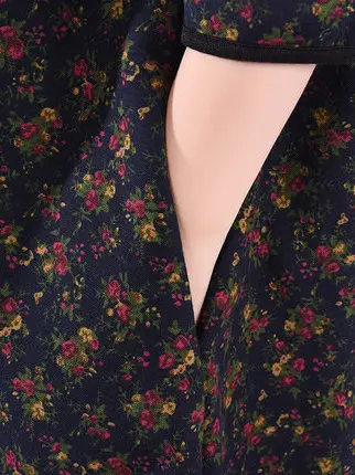 Coreano Sle talla grande mujer Dr estampado Floral Fce forrado cuello alto Midi Dr corte suelto Otoño Invierno