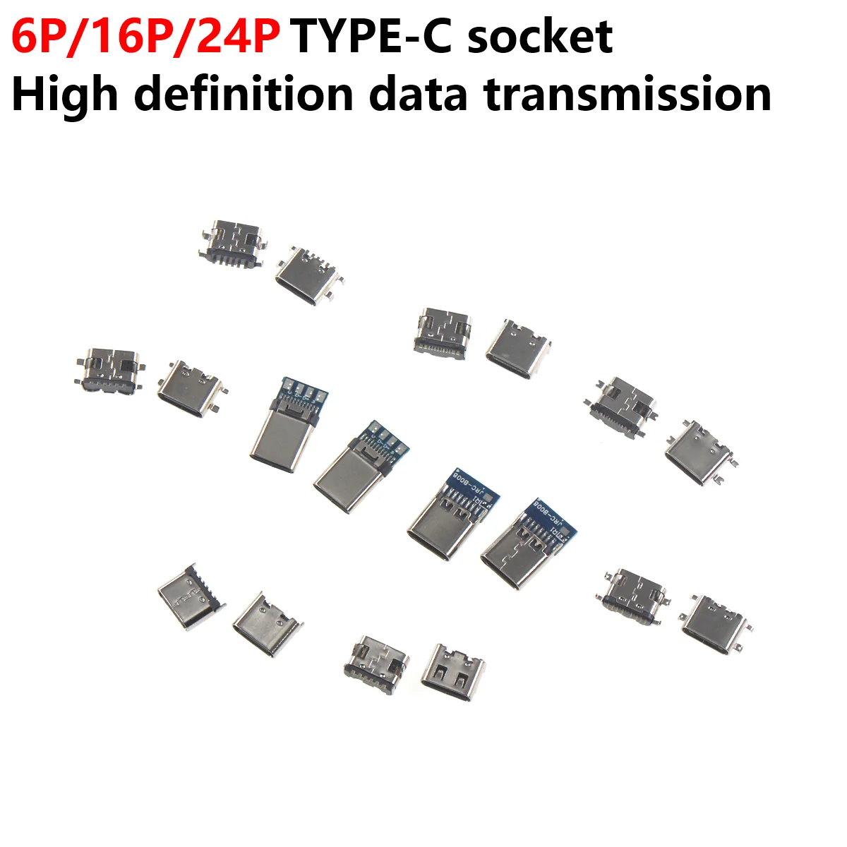 

50/20/10PCS Data transmission TYPE-C socket 6P 16P 24P Fast charge flash charge patch/in-line insert/sink board/strip board