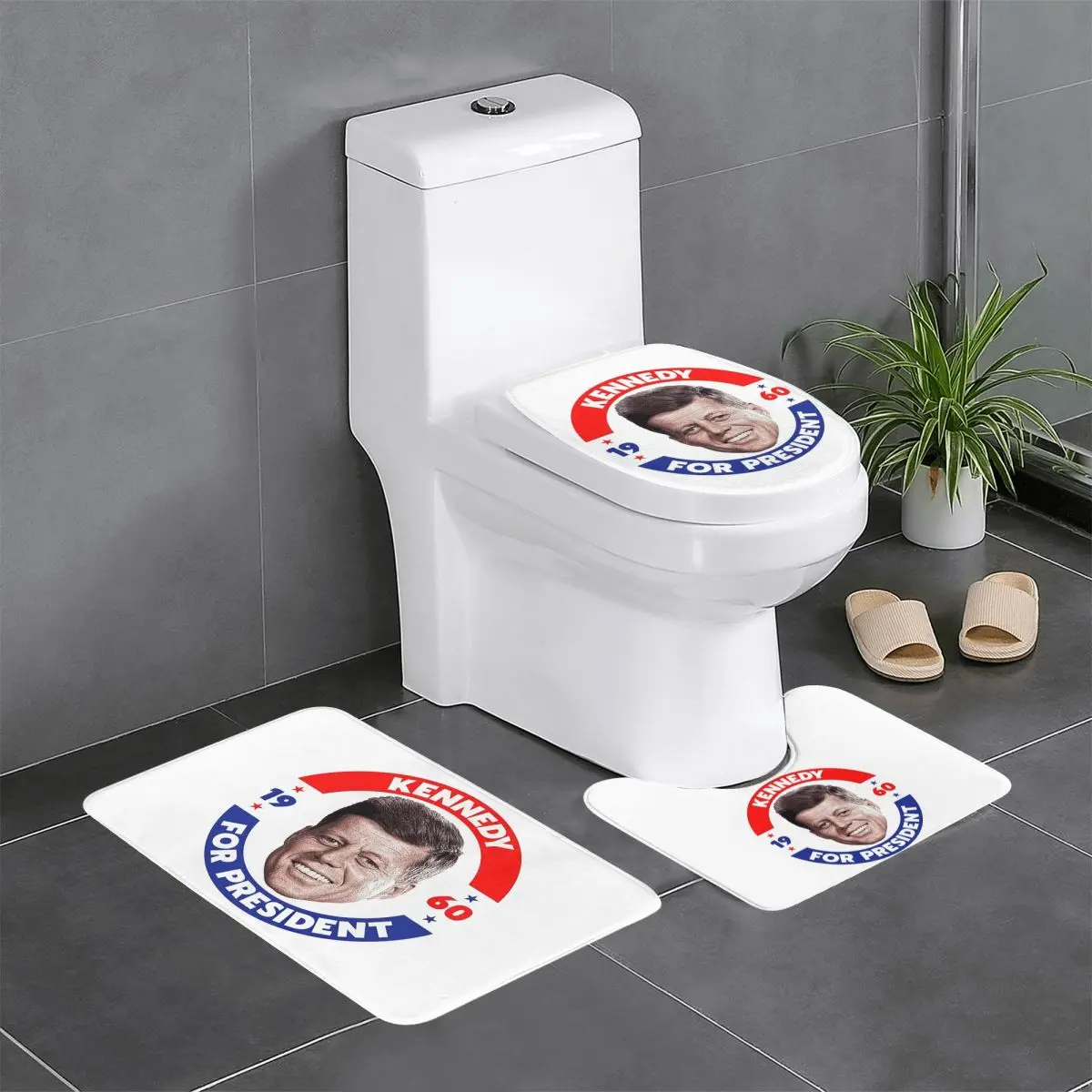 

John F Kennedy For President Vote In 1960 3 Pcs Bath Mat Bathroom Set Toilet Lid Cover Home Decor Non-Slip Carpet Floor Rug