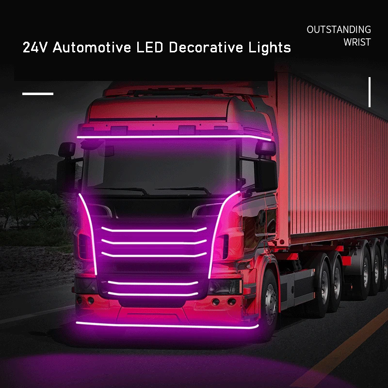 RGB Led 24V Truck Light Strip Contour Flexible Colorful Atmosphere Lamp Roof Bumper Door Warning Lights DRL Trailer Accessories