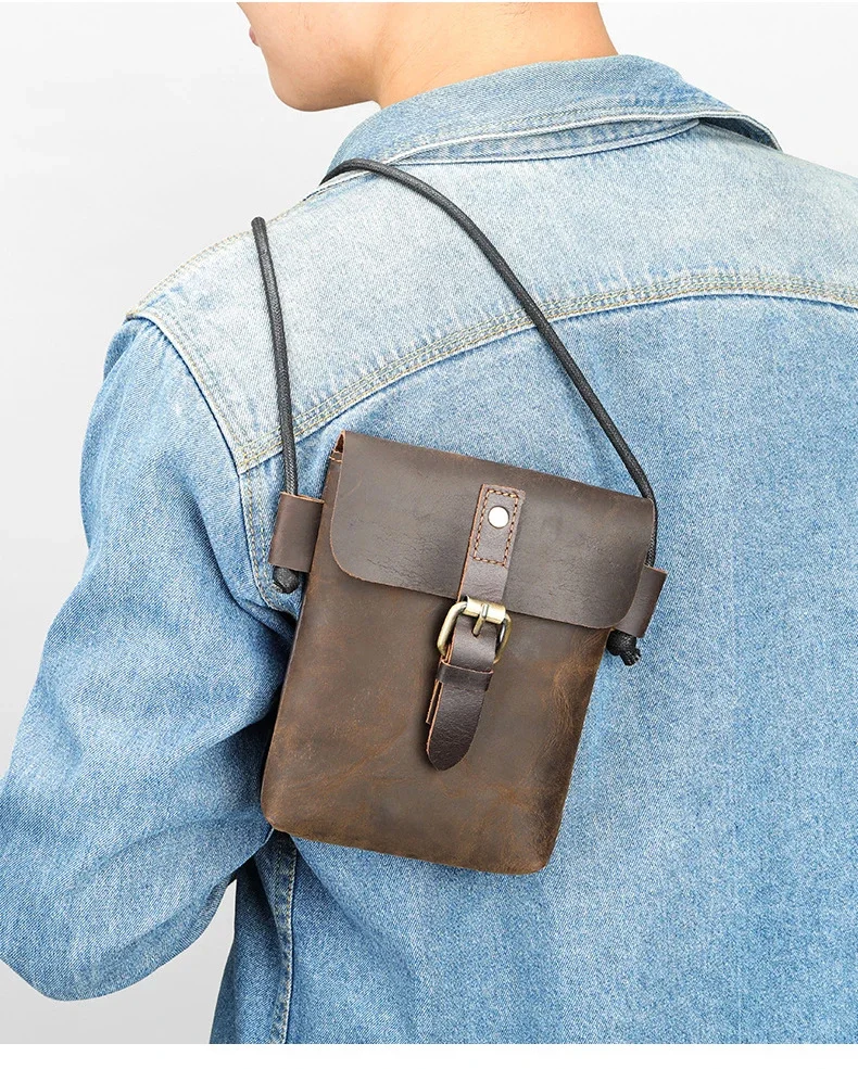 Bolso de hombro de cuero genuino para teléfono móvil para hombres y mujeres, bandolera pequeña de piel de vaca suave, nueva moda