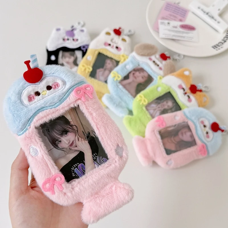 

Kawaii Cartoon Plush Cartoon Dog Card Holder Rabbit Stationery Idol Photo Holder Winter Stationery Kpop Card Protector instax