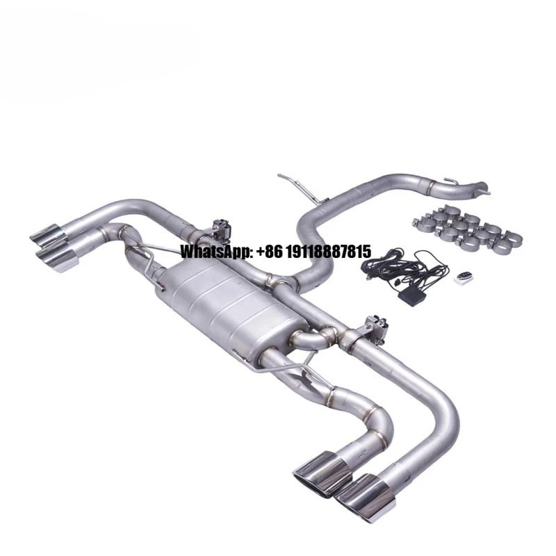 for Audi MK2 2.0T Tailpipe 101 Bevel Rolled Edge Single Drum Double Valve Four Outlets Stainless Steel Exhaust Pipe for Mid-tail
