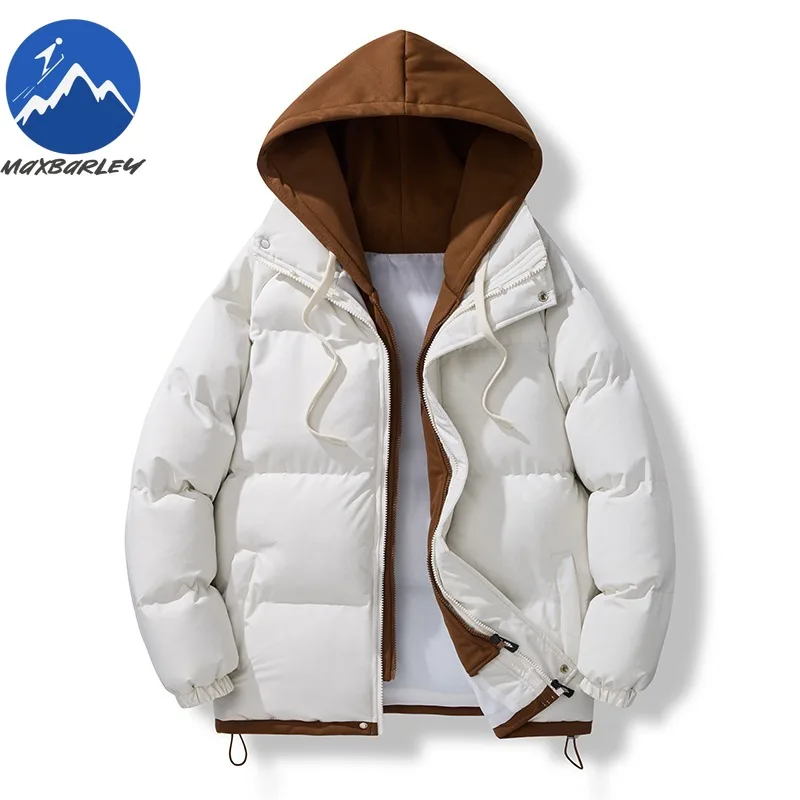 

Maxbarley Padding Coat Winter Mens Premium Fake Two Piece Trendy Outdoor Skiing Jacket Classic Hooded Thickened Warm Parka Coat