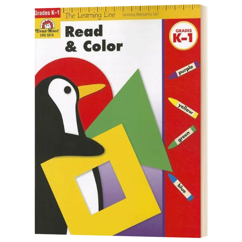 

Evan-Moor The Learning Line Read and Color, Kindergarten Grade 1 Workbook, Children's aged 4 5 6 7, English book, 9781596731783