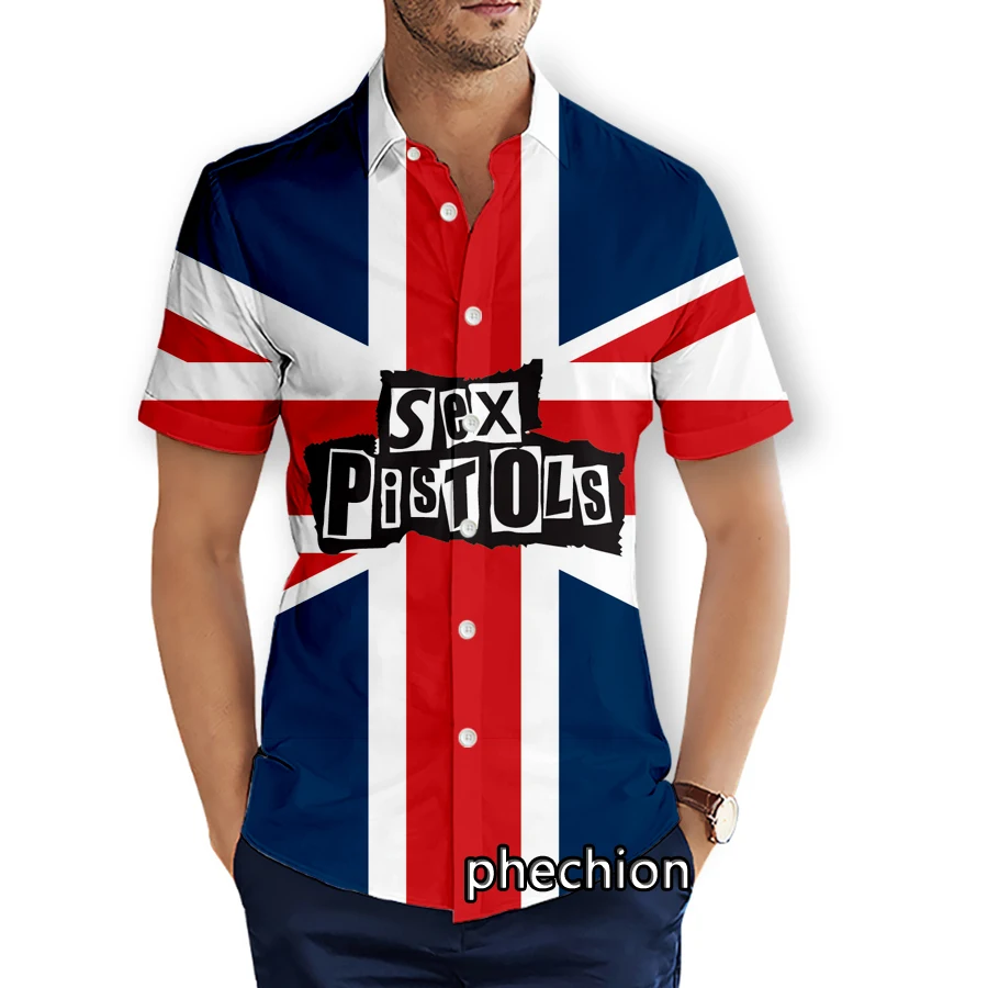 phechion Mens Short Sleeve Beach Shirts Rock band Sex Pistols 3D Print Casual Shirts Fashion Streetwear Men Tops X187