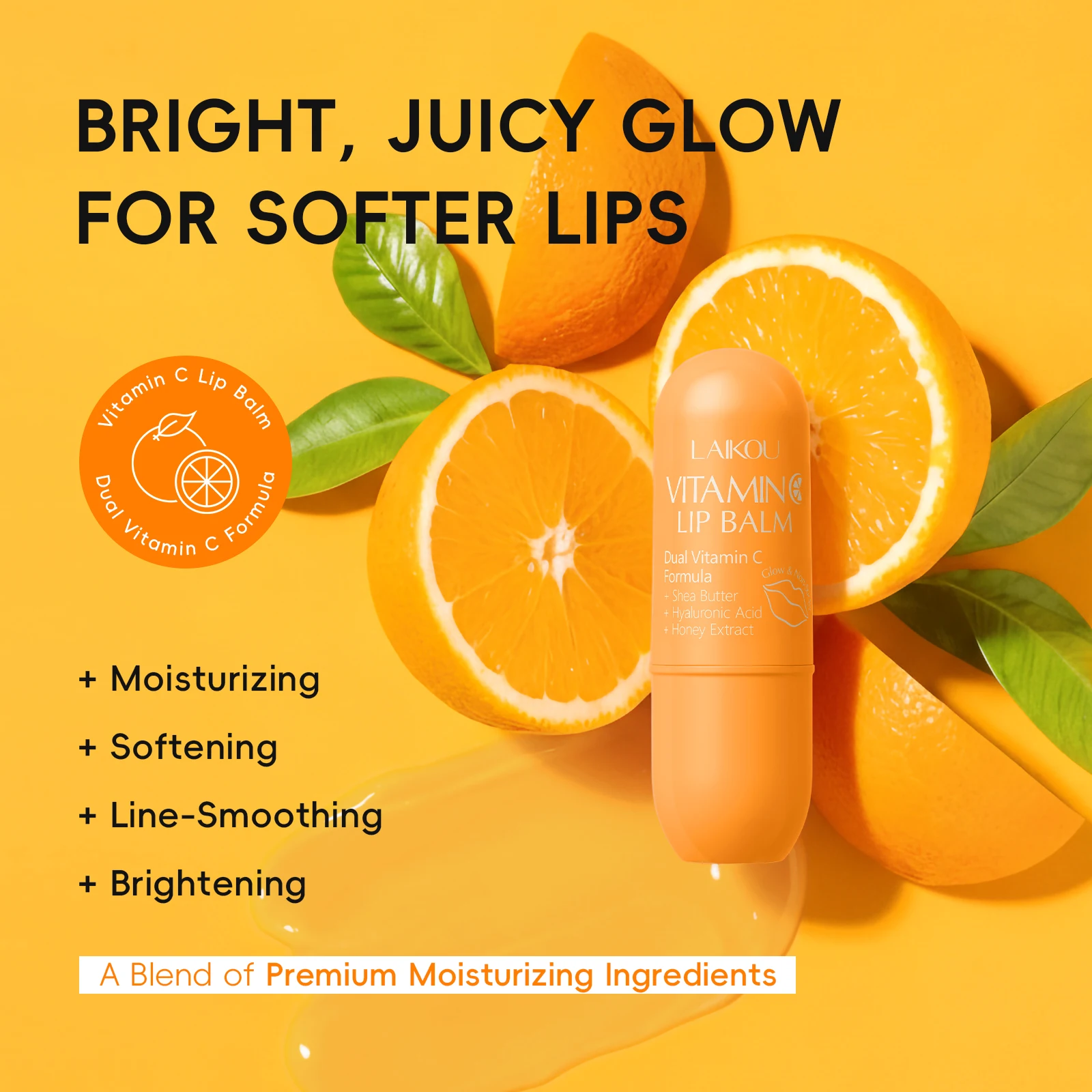 LAIKOU Vitamin C Lip Balm 3.5g Hydrating Smooth Glide Soft Lips Nourishing Lip Care Stick