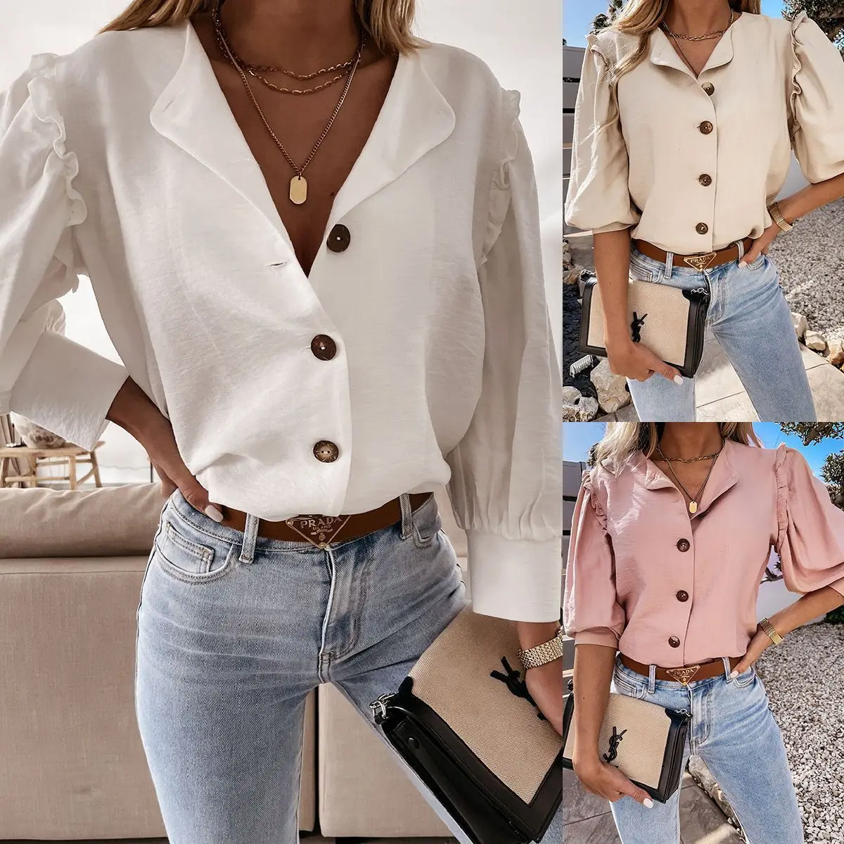 T Shirt Woman Button Lapel Solid Color Cotton Long Sleeve Fashion Tshirts Dropshipping women's Cheap Clothing China JQMY1632
