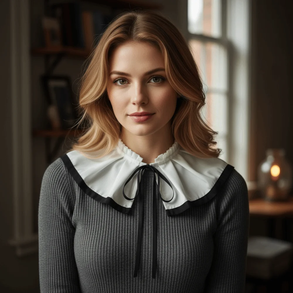 Stile retrò Lolita Colletto finto Nero Bianco Design pieghettato Collo Ruff Scialle per costume da clown staccabile a doppio strato