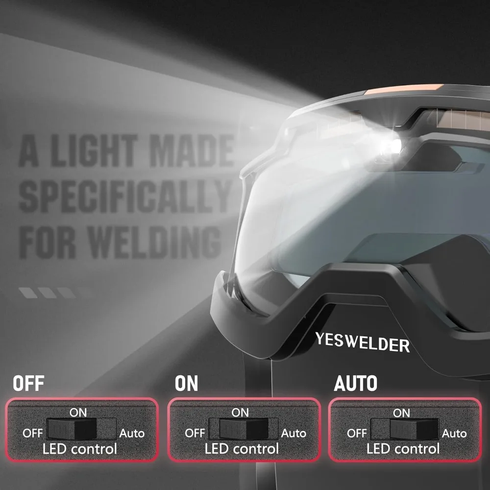 Auto Darkening Welding Goggles with Mask, LED Lighting & TYPE-C Charging, True Color 4 Arc Sensor Welding Glasses Welder Mask