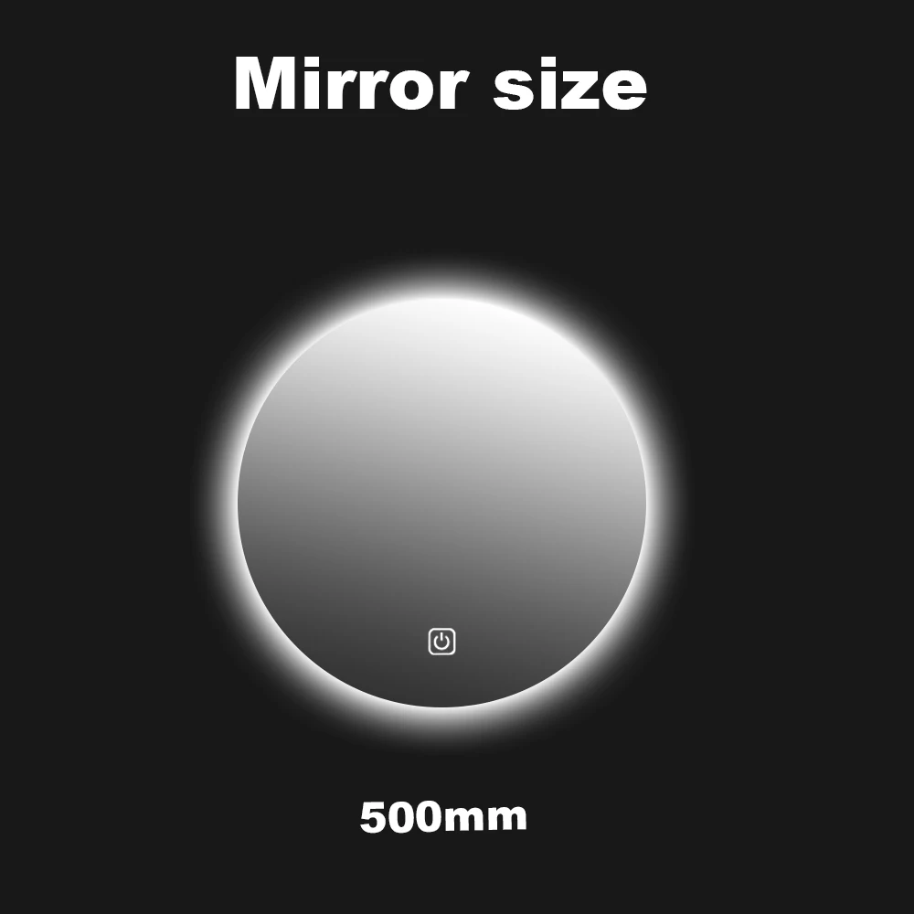 50 cm großer intelligenter Badezimmerspiegel mit LED-Hintergrundbeleuchtung, wandmontierter Spiegel, 3 Farben, stufenlos dimmbar, IP54, wasserdicht, Touch-Schalter