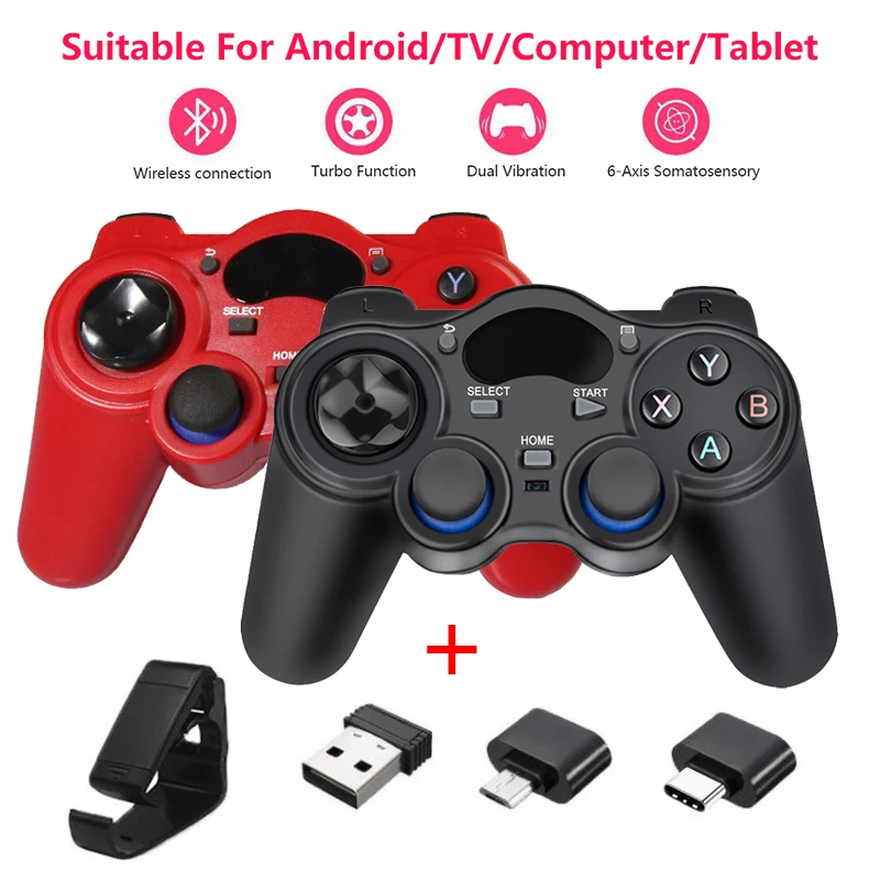 จอยสติ๊กเกมแพดไร้สาย2.4G พร้อมตัวแปลง OTG ตัวควบคุมเกมสำหรับพีซีแล็ปท็อป PS3แอนดรอยด์ทีวีกริปราสเบอร์รี่ Pi 4 Retropie