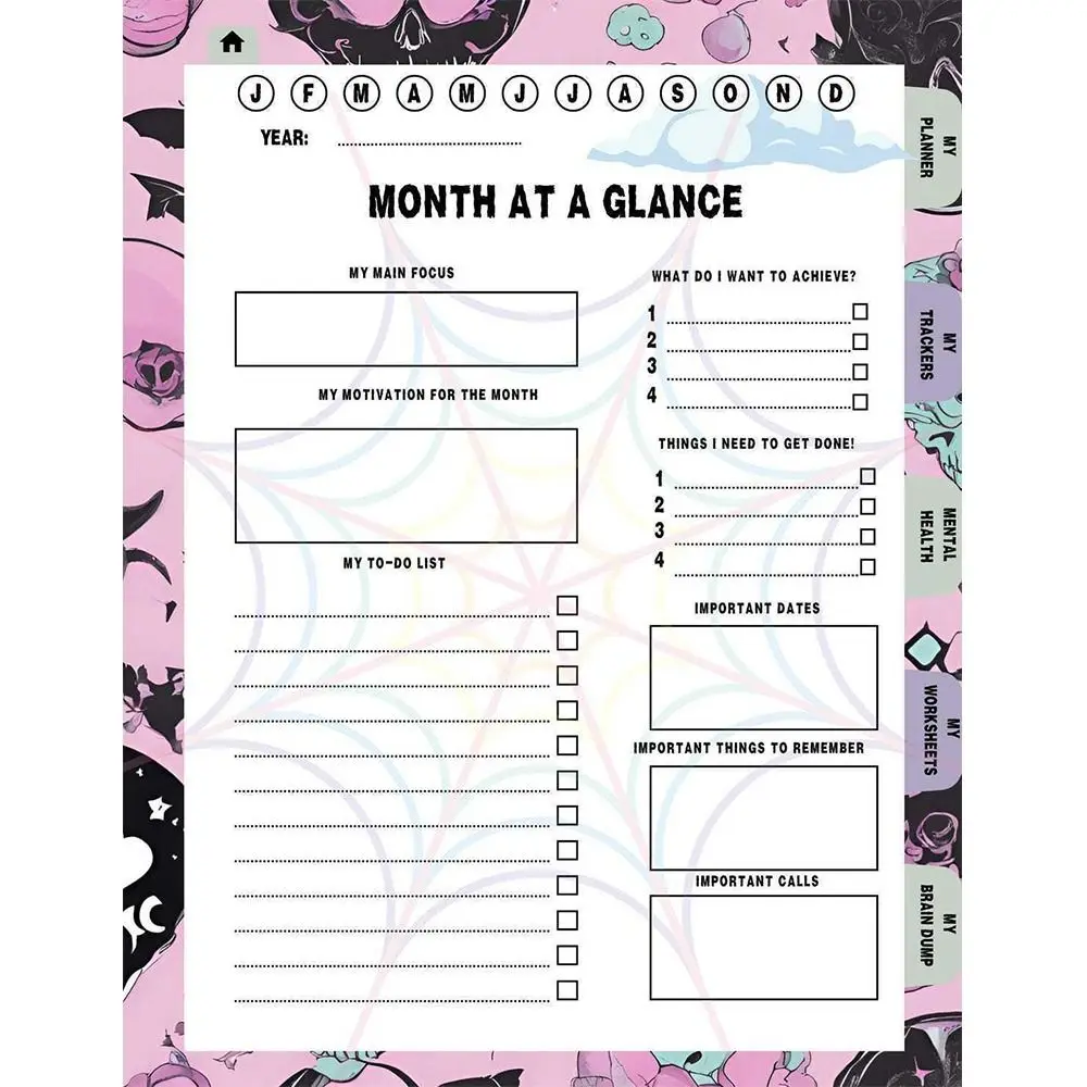 Pastel Pastel Goth ADHD Planner Canva-Friendly Anime-Inspired ADHD Planner Goth Productivity 43-Page Editable Organizer for Edit