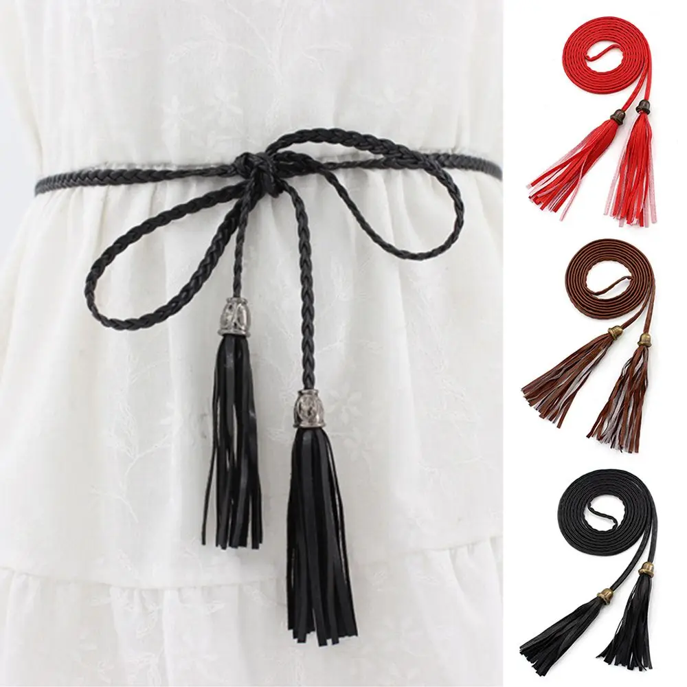 

Elegant Female Waist Chain Thin Belt For Women Leather Rope Fashion Decorative Knotted Waist Rope Skirt Coat Sweater Strap New