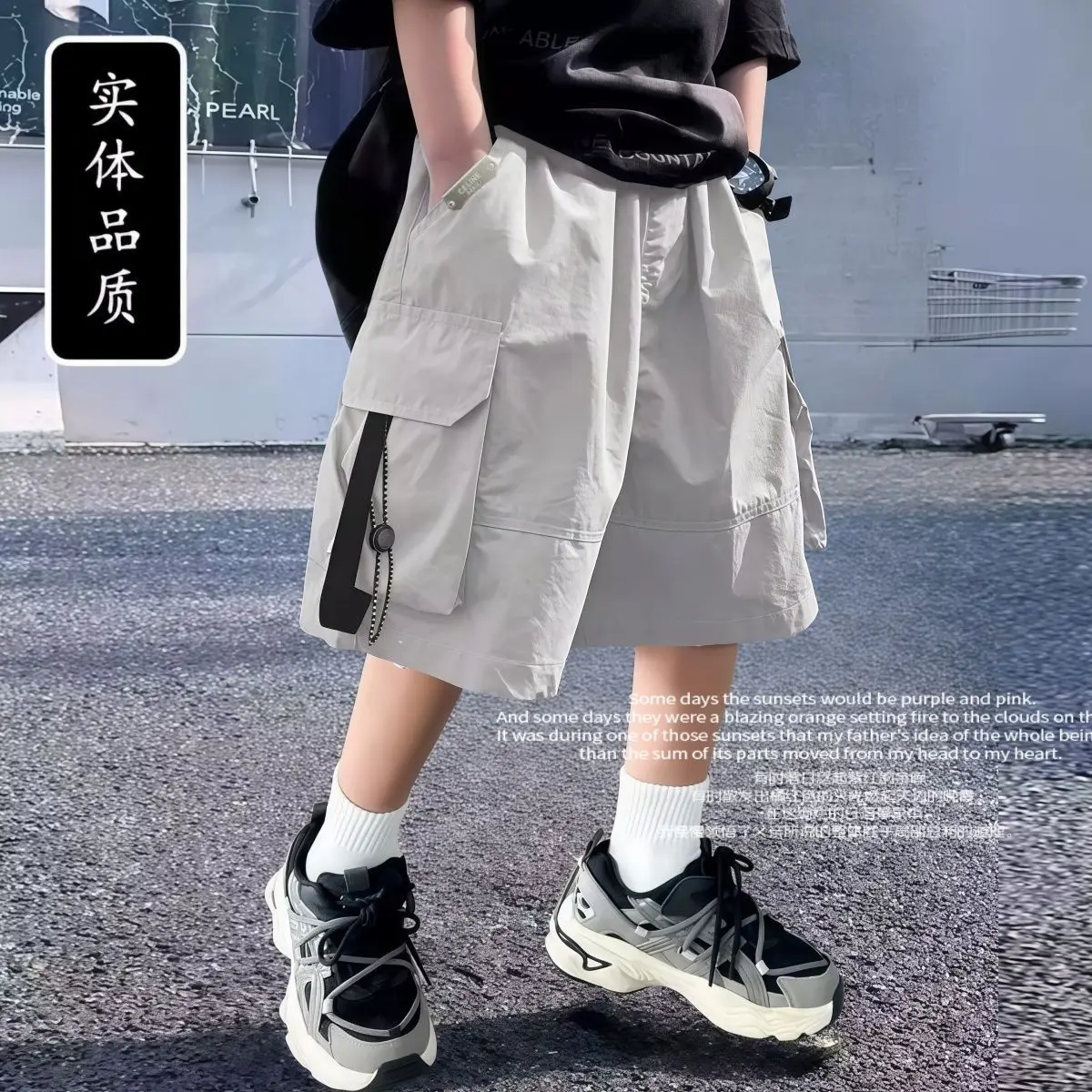 Summer Cool Teen Boys Short Pants Loose Style Casual Big Pocket Mid-length Shorts For 4-14 Years Kids Bermuda Trousers