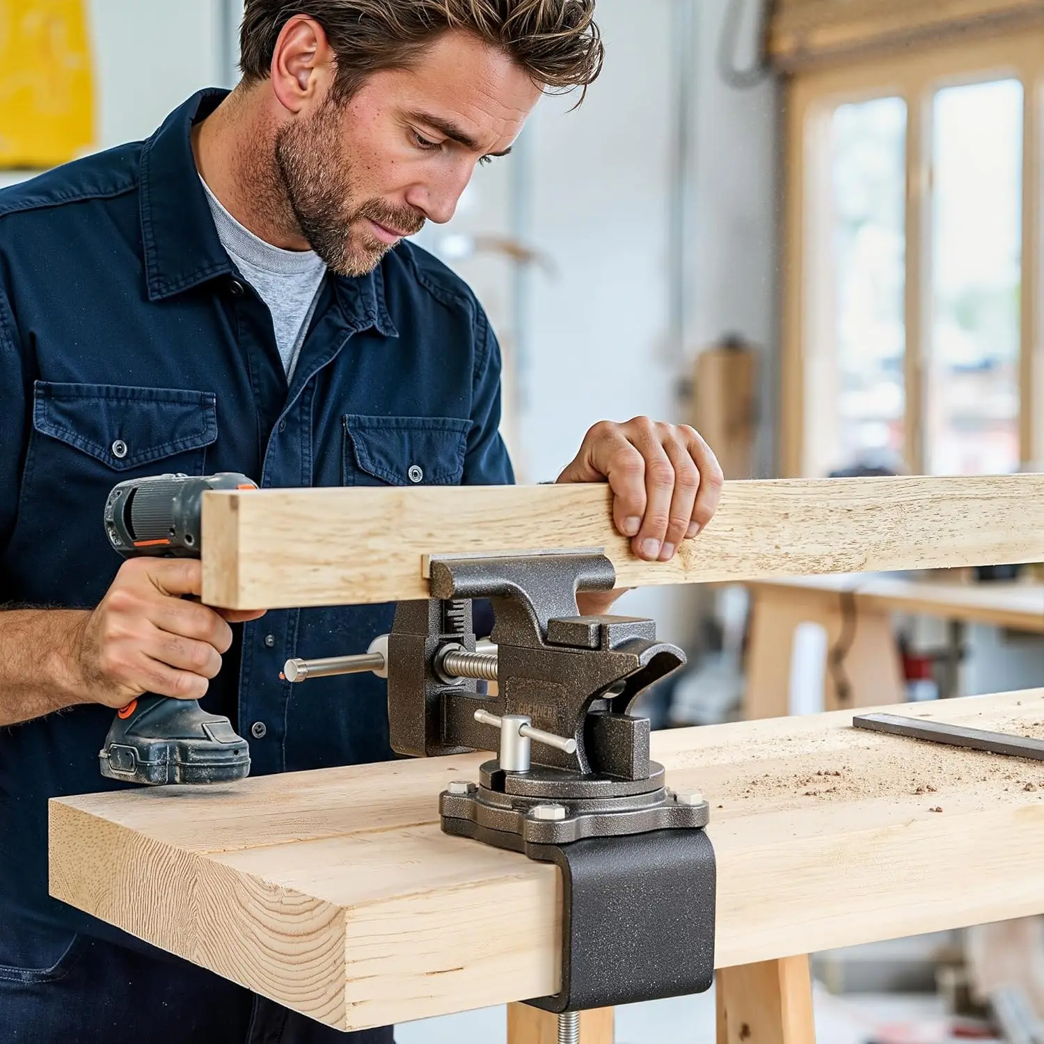 Heavy Duty Cast Iron Bench Vise with Swivel Base, 4.5" Jaw Width for Woodworking and DIY Projects