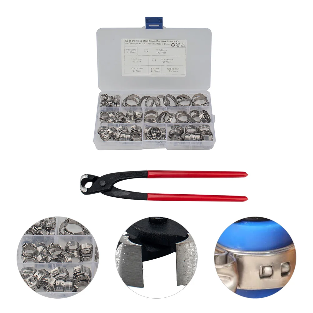 

130Pcs Single Ear Hose Clamps 304 Stainless Steel Anti-Corrosion for Appliance Machinery Equipment Single Ear Hose Clip