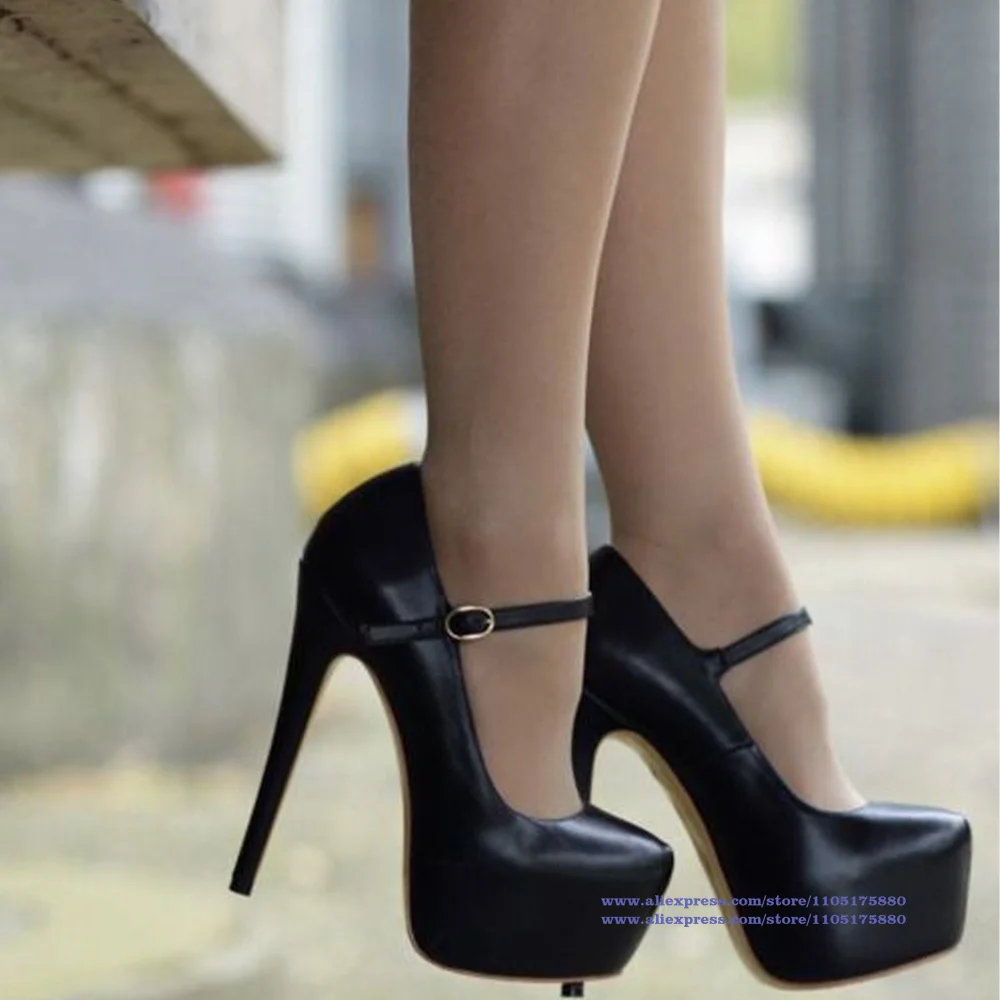 

Black Leather Ankle Strap Platform Pumps Stiletto Heels High Heels Party Dress Shoes Women's Shoes Sandalias De Mujer Verano