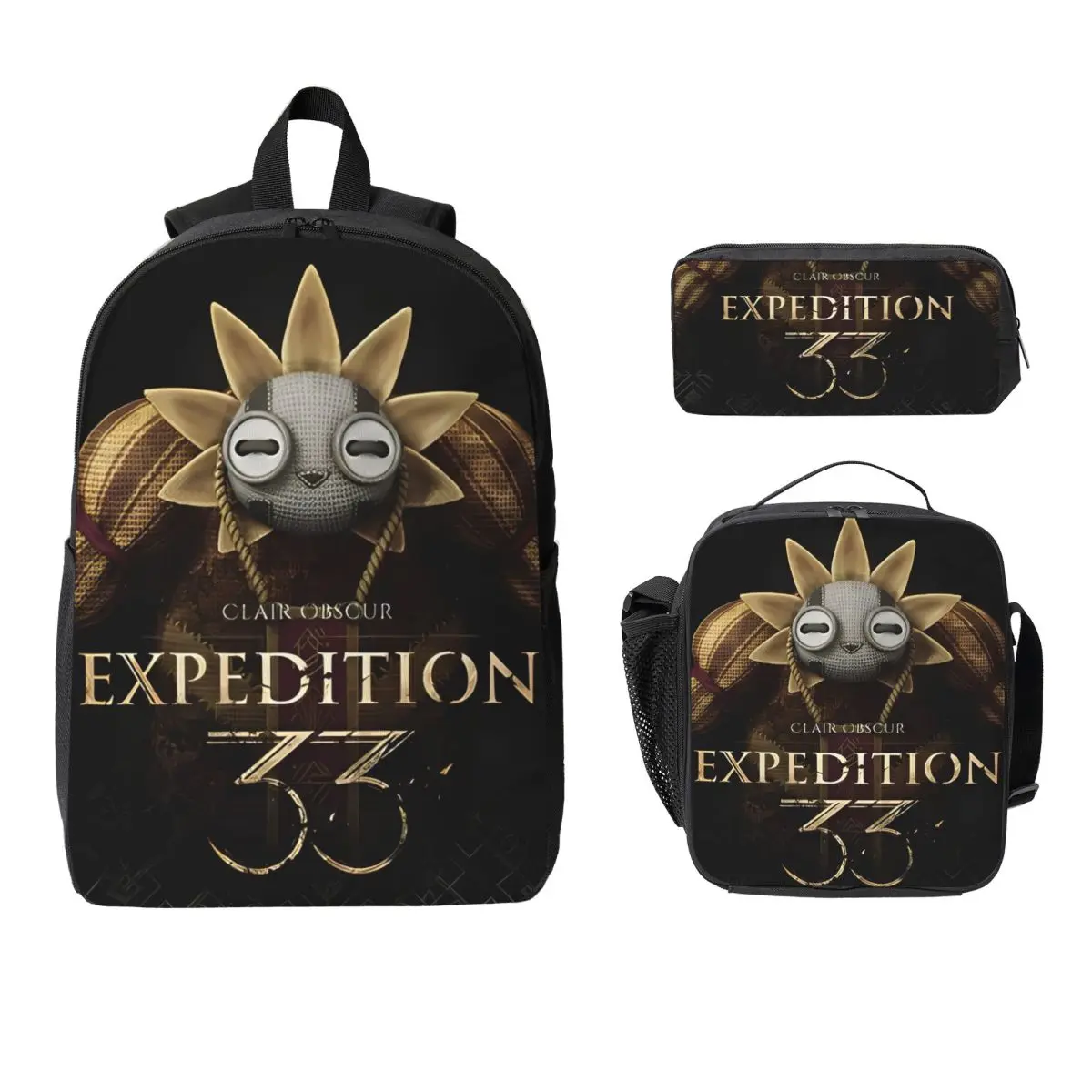 

3Pcs Clair Obscur Expedition 33 Backpack Set for Kids Pencil Boxes Bookbag Sets with Lunch Box For School Students Daypack