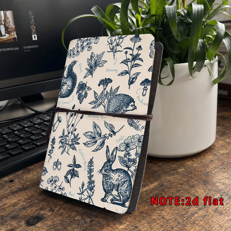 Vintage Botanical Print Notebook Rabbit Hedgehog Squirrel Pattern Journal Rope Bound Diary Travel Sketchbook Stationery Gift