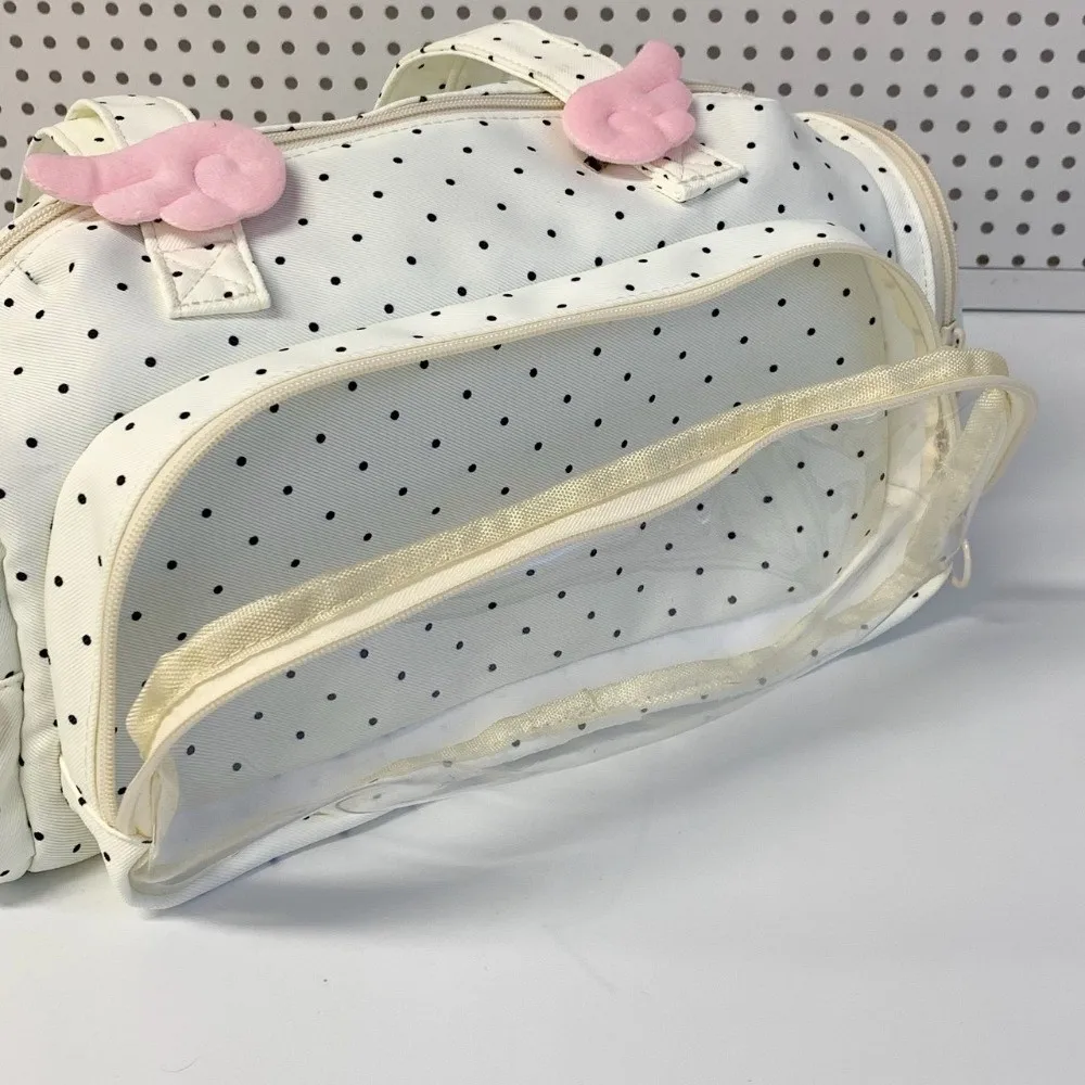 Y2K Style Polka Dot Shoulder Bag Angel Wing Ornament Large Capacity Anime Convention Ita Bag Clear Window Daily Tote Handbag