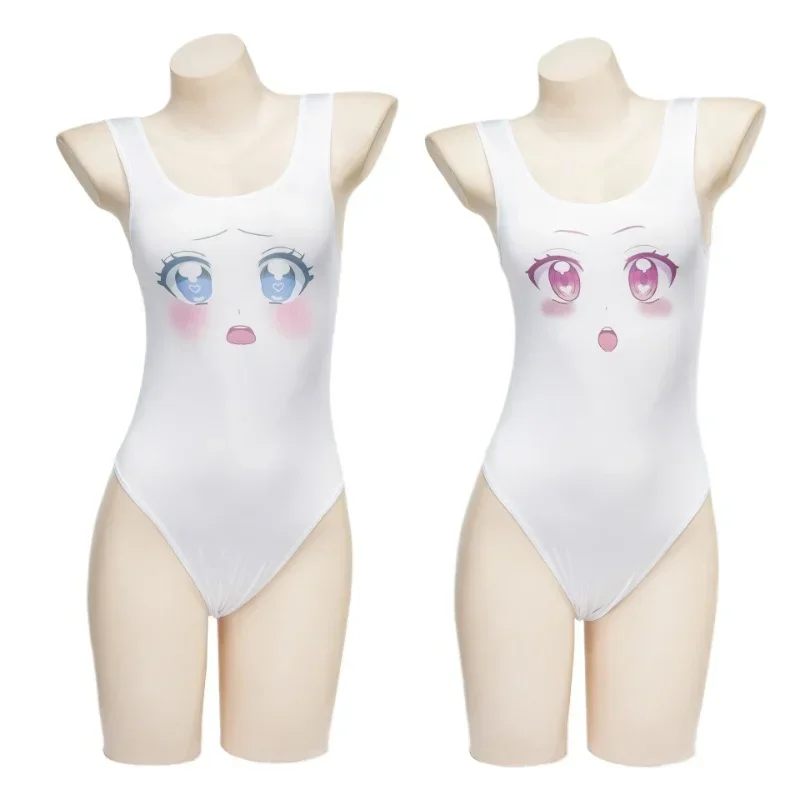 Sexy Japanese Swimsuit Animation Face Printed Tight Underwear Cute Cartoon Big Eyes Bodysuit Holiday Party Role Play Lingerie