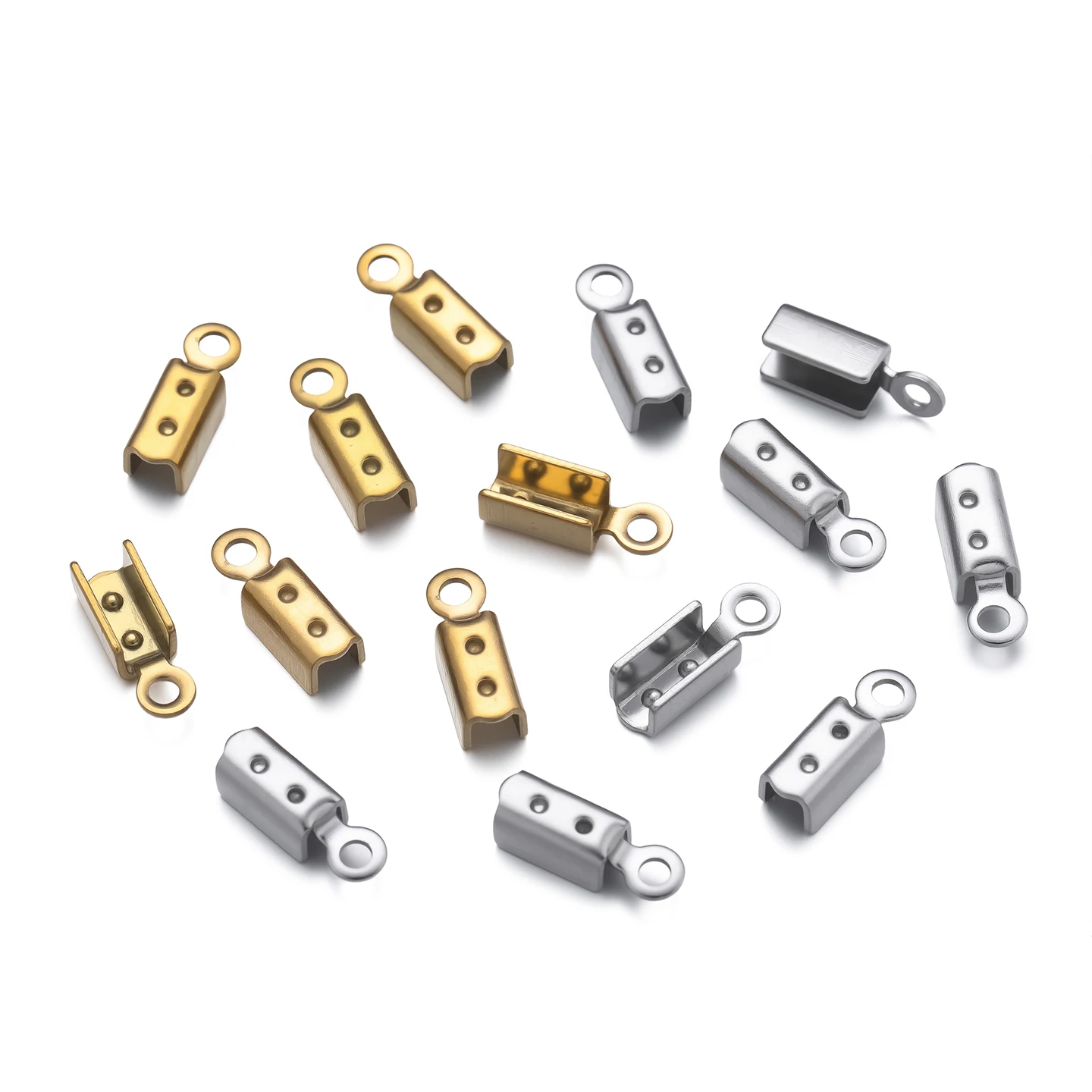 10/20pcs 304 Stainless Steel Crimp End Beads Caps Leather Cord Clip Tip Fold Crimp Bead Bracelet Connectors For Jewelry Making