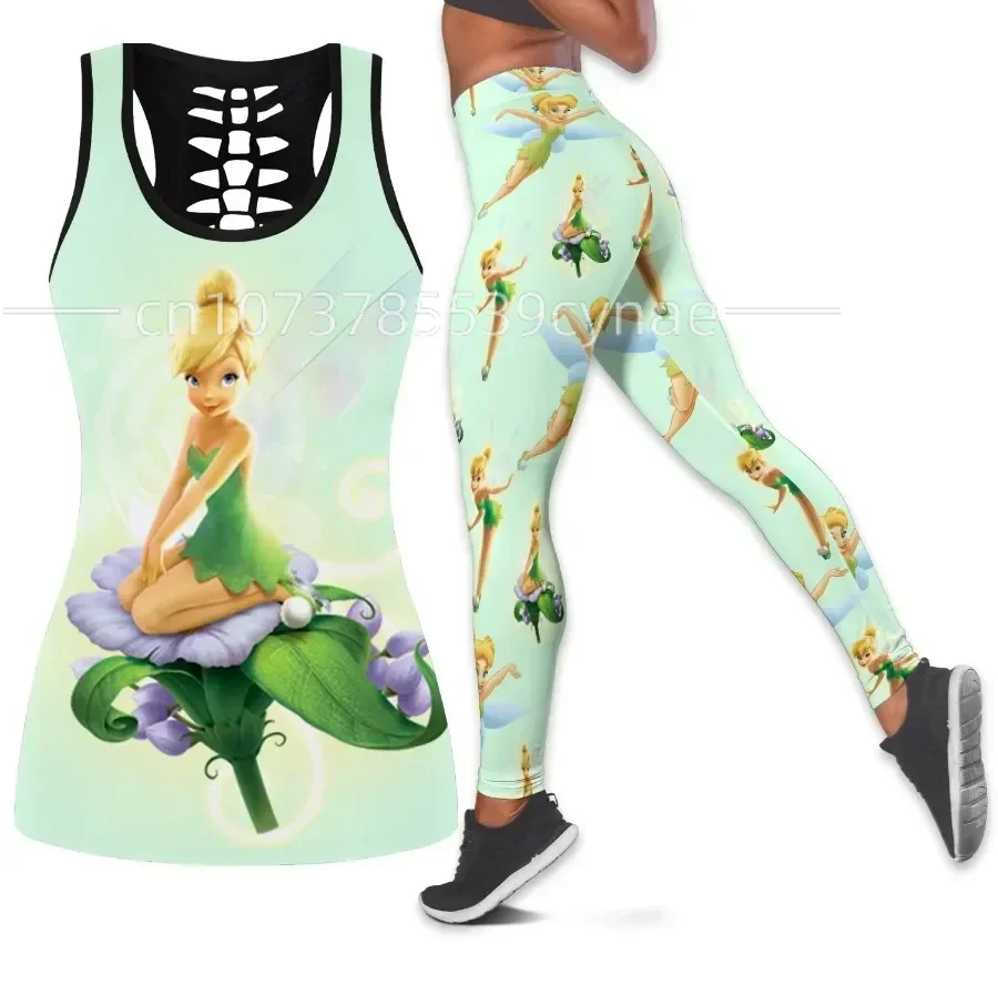 2024 Summer New Disney Tinker Ball Women\'s Book Hollow Vest+women\'s Leggings Yoga Set Fitness Leggings Sports Set