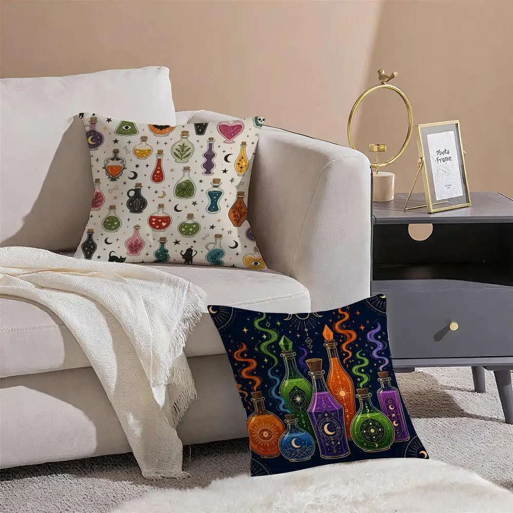 Halloween Potion Bottle Cushion Cover Throw Pillow Cover Hidden Button Durable Polyester Chair Cushion