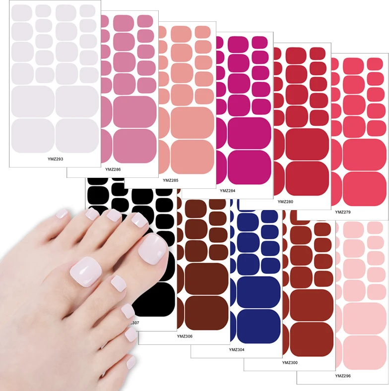 Autocollants pour ongles d'orteil, enveloppes adhésives, bandes de vernis pour ongles d'orteils, décalcomanies pour les pieds, manucure pour femmes, couleur unie, couverture complète