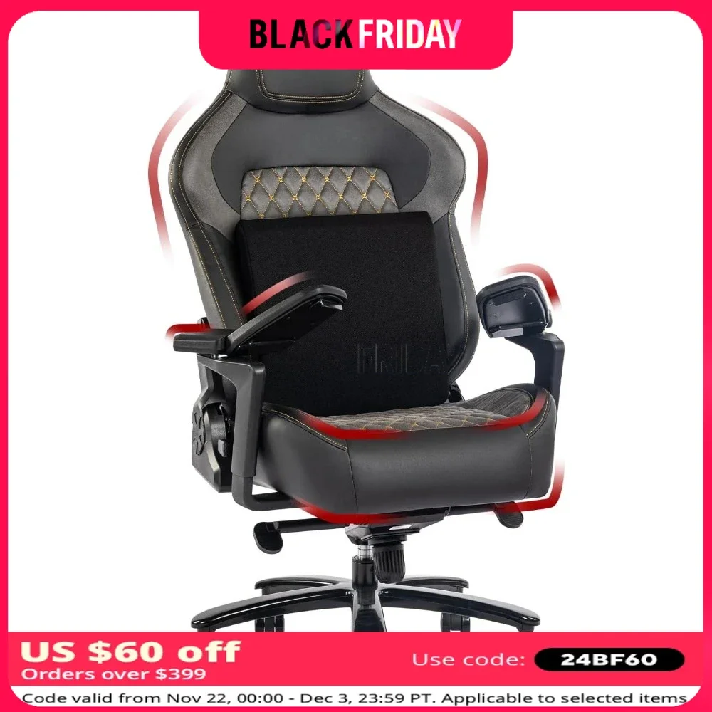 Gaming Chair 440LBS Gaming Chair with Metal Base Memory Foam Lumbar 6D Adjustable Armrest, Office Chair